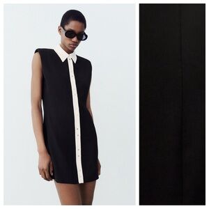 NWT. Zara Black 100% Viscose Shoulder Pad Mini Dress. Size XL.